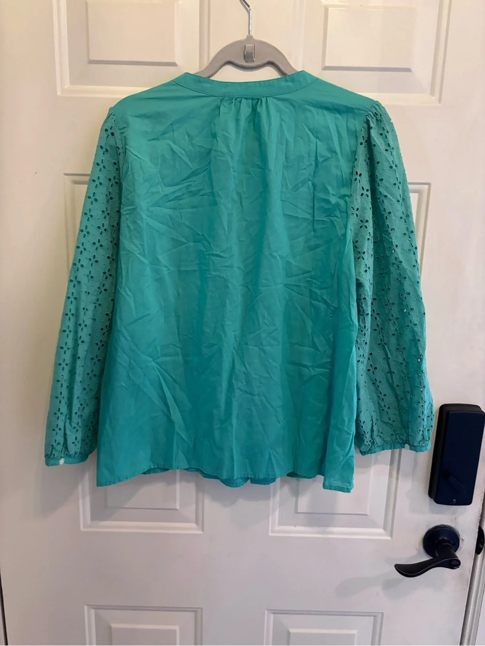 J. Crew Teal Eyelet Yoke Button-Front Top